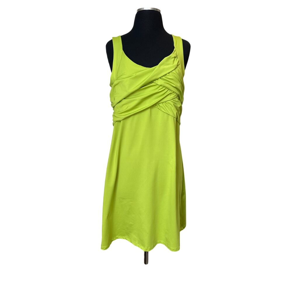 Athleta Shirred Ruched Tank Athleisure Dress Apple Green Sz L Athletic Active